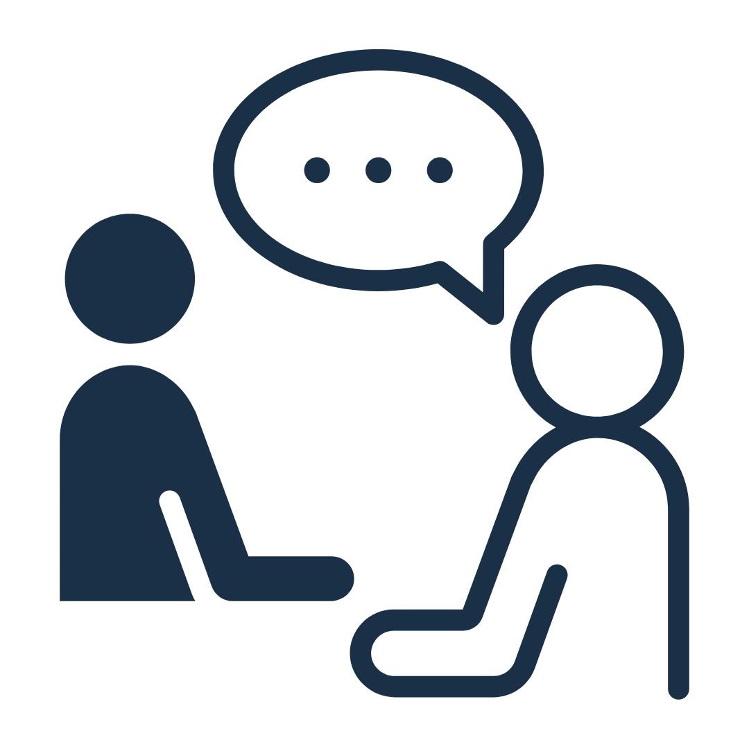 two avatars speaking graphic